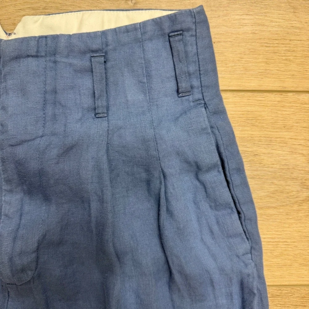 Zara Blue Linen Ultra High Waisted Wide Leg Pleated Trousers Pants Scandi Size S